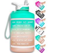 NatureWorks HydroMATE Half Gallon Water Bottle with Time Markers BPA Free Reusable Leak Proof Jug with Straw and Handle 64 oz (Mint Rose Gold)