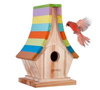 NATUREYLWL Bird Houses for Outside, Wooden Birdhouse with Colorful Roof, Hanging Birdhouses with Predator-Proof Entry Hole, Ventilated Design Bluebird Nesting Box, Outdoor Garden Decor for Birds
