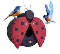 NATUREYLWL Bird Houses for Outside - Wooden Hanging Bird House - Ladybug-Shaped Birdhouse for Finches, wrens, Cardinals - Outdoors Bluebird Nesting Box - Cute Garden Decor for Wild Birds
