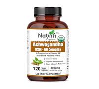 Naturfi Organic Ashwagandha KSM 66 Complex - 3000mg Enhanced with L-Tryptophan & Vitamin B6 (4 Month Supply) - Ashwagandha High Strength Capsules with 250mg Extract (120 Capsules (Pack of 1))