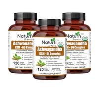 Naturfi Organic Ashwagandha KSM 66 Complex - 3000mg Enhanced with L-Tryptophan & Vitamin B6 (4 Month Supply) - Ashwagandha High Strength Capsules with 250mg Extract (360 Capsules (Pack of 3))