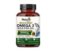 Naturfi Organic Wild Alaskan Omega 3 Fish Oil - Triple Strength | EPA & DHA - 1000mg Omega-3 | Premium Wild Caught & Burpless Fish Oil | SQF-Certified - 60 Softgels