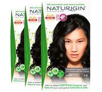 Naturigin Black Hair Dye 2.0-3-pack Permanent Hair Color 100% Grey Coverage - Certified Organic Natural Ingredients, Deeply Nourishes the Hair - Ammonia Free, Vegan, Long Lasting Results
