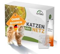 Naturiz® Cat Net for Balcony, No Drilling, Includes Hooks & Silicone Adhesive, Cat Protection Net for Balcony and Window, Transparent, Pigeon Net as Repellent (3 x 8 m)
