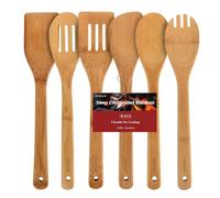 Naturoom Dark Brown Bamboo Cooking Utensils Set, 6-Piece Deep Carbonized Wooden Spoons for Cooking, 12 Inch Heat-Resistant Bamboo Kitchen Utensils, Safe for Nonstick Cookware