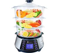 NaturoPure Food Steamer 11.5L Capacity, 3 Tier Electric Steamer, 6 Preset Cooking Mode,99 Minutes Timer & 800W Including a Rice Bowl PureMate Silver One Size