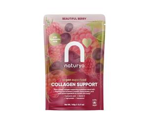 Naturya Vegan Superfood Collagen Support Beautiful Berry 140 g - Plant-Based Collagen Builder with Vitamin C, Hyaluronic Acid & Mixed Berry Flavour