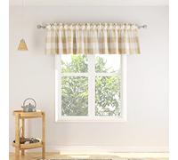 NATUS WEAVER 1 Piece Buffalo Check Window Curtain Valance 18 inches Long Living Room Bedroom Rod Pocket Classic Country Farmhouse Beige & White Beige Check Under Sunlight May Show Like Yellow