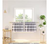 NATUS WEAVER 2 Panels Valance Curtains 16 inches Long Cafe Curtain Buffalo Plaid Gingham Check Short Tier Curtains for Kitchen Bathroom Window Curtain Grey & White