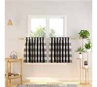 Natus Weaver Buffalo Check Kitchen Tier Curtais 24 inches Long Plaid Gingham Rod Pocket Classic Cafe Curtains Country Farmhouse Kitchen Half Window Curtains 2 Panels Black & White