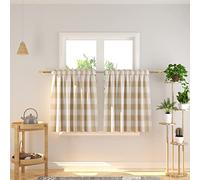 NATUS WEAVER Buffalo Check Kitchen Tier Curtais 30 inches Long Plaid Gingham Rod Pocket Classic Cafe Curtains Country Farmhouse Kitchen Half Window Curtains 2 Panels Beige & White