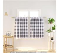 NATUS WEAVER Buffalo Check Kitchen Tier Curtais 36 inches Long Plaid Gingham Rod Pocket Classic Cafe Curtains Country Farmhouse Kitchen Short Curtains 2 Panels Grey & White