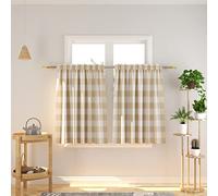 NATUS WEAVER Buffalo Check Kitchen Tier Curtais 36 inches Long Plaid Gingham Rod Pocket Classic Cafe Curtains Country Farmhouse Kitchen Half Window Curtains 2 Panels Beige & White