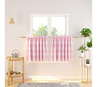 NATUS WEAVER Cafe Curtains 24 inches Long Buffalo Plaid Kitchen Tiers 2 Panels Rod Pocket Gingham Check Short Small Half Window Curtains Bathroom Pink & White