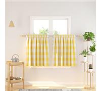 NATUS WEAVER Cafe Curtains 30 inches Long Buffalo Plaid Kitchen Tiers 2 Panels Rod Pocket Gingham Check Short Small Half Window Curtains Bathroom Yellow & White