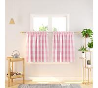 Natus Weaver Cafe Curtains 30 inches Long Buffalo Plaid Kitchen Tiers 2 Panels Rod Pocket Gingham Check Short Small Half Window Curtains Bathroom Pink & White