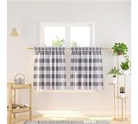 NATUS WEAVER Cafe Curtains 30 inches Long Buffalo Plaid Kitchen Tiers 2 Panels Rod Pocket Gingham Check Short Small Half Window Curtains Bathroom Grey & White