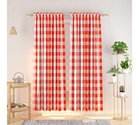 NATUS WEAVER Cotton Check Window Curtains 84 inches Long for Kitchen Living Room Bedroom Red and White Gingham Check Window Curtains with Rod Pocket 2 Pack