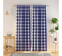 NATUS WEAVER Cotton Curtains Navy Blue and White Buffalo Gingham Check Curtain Panels 95 inches Long Living Room Drapes Plaid Checker Kitchen Bedroom Window Treatment Set 2 Panels Rod Pocket