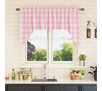 NATUS WEAVER Curtain Swags for Widnows 1 Panel Classic Buffalo Check Swag Country Farmhouse Kitchen Window Curtain - Pink & White, W 54" x L 36" with a 16" Center Drop