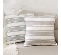 NATUS WEAVER Multi Color Stripe Euro Pillow Case Soft Faux Linen Square Decorative Throw Cushion Cover Pillowcase with Hidden Zipper for Bed Sofa Car 26" x 26" 2 Piece