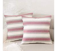 NATUS WEAVER Stripe Throw Pillow Covers Case Faux Linen Big Size Decorative Throw Cushion Covers Multi Color Pillowcase with Smooth Hidden Zipper for Sofa Bed Car Red White 2 Pieces 28"x 28"