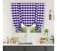 NATUS WEAVER Tie Up Curtain for Kitchen Window Buffalo Check Adjustable Tie Up Shades Plaid Gingham Farmhouse Rod Pocket for Bathroom, 42 x 54 Inches, 1 Panel Purple and White