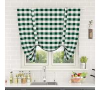 NATUS WEAVER Tie Up Curtain for Kitchen Window Buffalo Check Adjustable Tie Up Shades Plaid Gingham Farmhouse Rod Pocket for Bathroom, 42 x 54 Inches, 1 Panel Dark Green and White