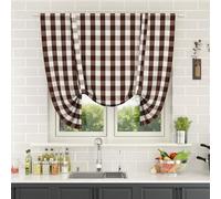 NATUS WEAVER Tie Up Curtain for Kitchen Window Buffalo Check Adjustable Tie Up Shades Plaid Gingham Farmhouse Rod Pocket for Bathroom, 42 x 45 Inches, 1 Panel Brown and White