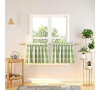 NATUS WEAVER Window Valances 16 inch Length 2 Panels Buffalo Plaid Gingham Rod Pocket Short Small Tier Curtains Kitchen Cafe Curtain Bathroom Curtains Green & White