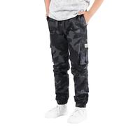 NATUST Boys Cargo Trousers Kids Elastic Waist Joggers Multi Pockets Casual Pants Camo Grey 7-8 Years
