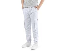NATUST Boys Cargo Trousers Kids Elastic Waist Joggers Multi Pockets Casual Pants White 11-12 Years