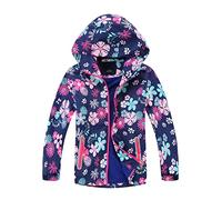 NATUST Girls Fleece Lined Raincoat Waterproof Jackets with Removable Hood Kids Active Jacket Dark Blue 9-10 Years