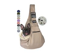 NATUYA Dog Sling Puppy Carrier for Small Dogs Hand Free Doggie Walking Bag Adjustable Shoulder Strap Zip Pocket Safety Belt Protective Mesh Pet Carrier for Travel Outdoor Subway, Khaki