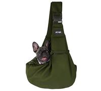 NATUYA Dog Sling Puppy Carrier for Small Dogs Hand Free Doggie Walking Bag Adjustable Shoulder Strap Zip Pocket Safety Belt Protective Mesh Pet Carrier for Travel Outdoor Subway (Green)