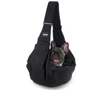 NATUYA Dog Sling Puppy Carrier Hand Free Doggie Adjustable Shoulder Strap Pet Walking Bag Cat Carrier with Zip Pocket Safety Belt Protective Mesh for Outdoor Subway Travel (Black Waterproof)