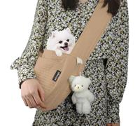 NATUYA Pet Sling Carrier Small Dog Sling Cat Carrier Bag Adjustable Strap Hands-free Sling Pet Carrier Bag with Front Zipper Pocket Safety Belt for Outdoor Traveling Subway (Brown, Canvas)