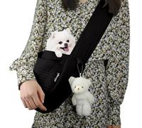 NATUYA Pet Sling Carrier Small Dog Sling Cat Carrier Bag Adjustable Strap Hands-free Sling Pet Carrier Bag with Front Zipper Pocket Safety Belt for Outdoor Traveling Subway (Black, Canvas)