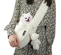 NATUYA Pet Sling Carrier Small Dog Sling Cat Carrier Bag Adjustable Strap Hands-free Sling Pet Carrier Bag with Front Zipper Pocket Safety Belt for Outdoor Traveling Subway (White, Canvas)