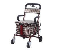 Walker,Shopping Cart for The Elderly/Folding Scooter with Seat/Can Sit On Four Wheels for Shopping and Leisure Walker Trolley/Steel Tube Bracket + Oxford Bag Trolley It's so Kind of You