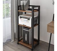 Natwind 3-Tier Movable Printer Stand Floor-Standing Desk Side Shredder Stand Computer Host Holder Adjustable Storage Shelf Rack on Wheels for Fax Scanner File Book (Retro)