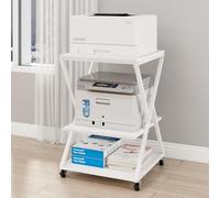 Natwind 3 Tier Printer Stand, 19.7''x19.7'' Large Printer Table with Height Adjustable Shelf, Rolling Printer Cart with Wheels,Multifunctional Organizer Shelf for Home Office Kitchen（White）