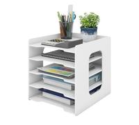 Natwind 5 Tiers Paper Organizer for Desk Desktop White File Holder Office Desk Organizer Mail Letter Tray & Paper Sorter Document Notebooks Storage Rack for Home Office School Classroom
