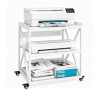 Natwind Large Printer Stand for Wide Format Printers,27.6"W x 19.7"D,White | Heavy Duty Printer Table,3-Tier Workstation with Locking Casters & Power Outlet for Wide & Deep Printers,Removable Baffles