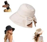 Natwo Women's Bowknot Wide Brim Sun Hat, Foldable, 360° Protection, Womens Hats Summer, UPF50+ UV Packable Beach Hat, Summer Bow Decoration Bucket Cap for Outdoor Hiking (Beige)