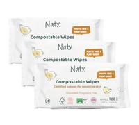 Naty Baby Wet Wipes | Natural & Fragrance-Free, 98% Purified Water for Sensitive Skin | Gentle cleans for Newborns | Plant-Based, Plastic-Free & Certified Compostable Baby Wipes | 168 Count (3 Packs)