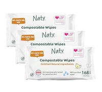 Naty Baby Wipes | 98% Water & Natural for Sensitive Skin | Unscented, Plant-Based, Fragrance-Free | Plastic-Free & Compostable | Newborn & Toddler Gentle Wet Wipes | 168 Count (3 Packs)