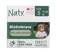 Naty BioEmbrace Baby Nappies | Sensitive Skin Safe Certified | Leak Protection up to 100% | Plant-Based Softness, Premium Comfort | Chlorine-Free |Size 5 (11-25kg), 132 Count
