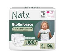 Naty BioEmbrace Baby Nappies | Sensitive Skin Safe Certified | Leak Protection up to 100% | Plant-Based Softness, Premium Comfort | Chlorine-Free |Size 4 (7-18kg), 156 Count
