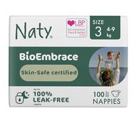 Naty BioEmbrace Baby Nappies | Sensitive Skin Safe Certified | Leak Protection up to 100% | Plant-Based Softness, Premium Comfort | Chlorine-Free | Size 3 (4-9kg), 100 Count